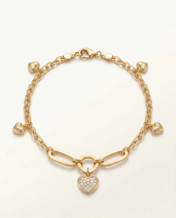 Oroventi Pave CZ Heart Charm Bracelet