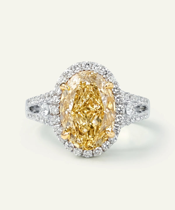 Ovani® Lab-grown Yellow Diamond Oval Halo Bridal Ring - 4.85 Ct. T.W.