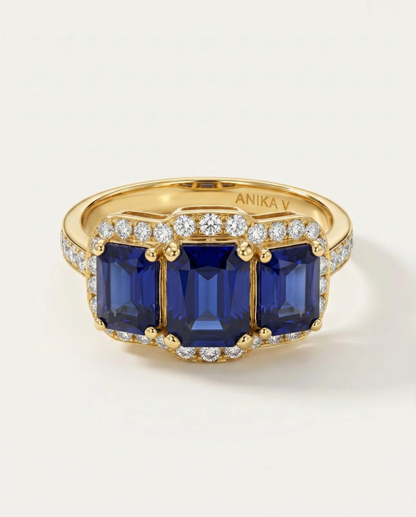 Aanika V. Sapphire & Diamond Halo Ring - 3.75 Ct. T.W.