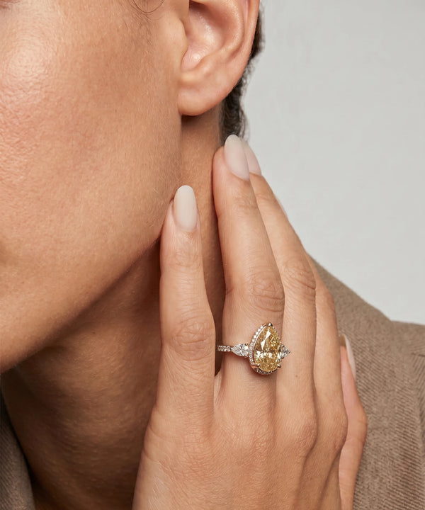 Ovani® Lab-grown Yellow Diamond Pear Bridal Ring - 3.82 Ct. T.W.
