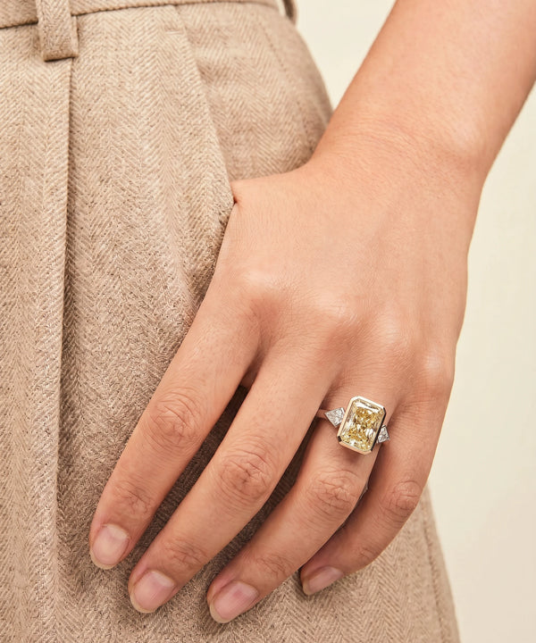 Ovani® Lab-grown Yellow Diamond Emerald Bezel Bridal Ring - 4.61 Ct. T.W.