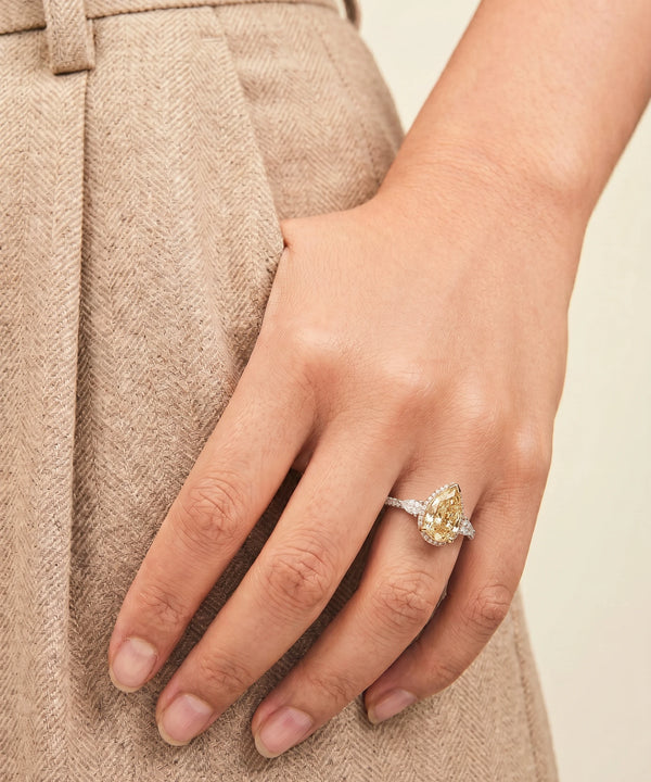 Ovani® Lab-grown Yellow Diamond Pear Bridal Ring - 3.82 Ct. T.W.