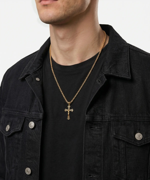 Oroventi Black Enamel Crucifix Cross Pendant