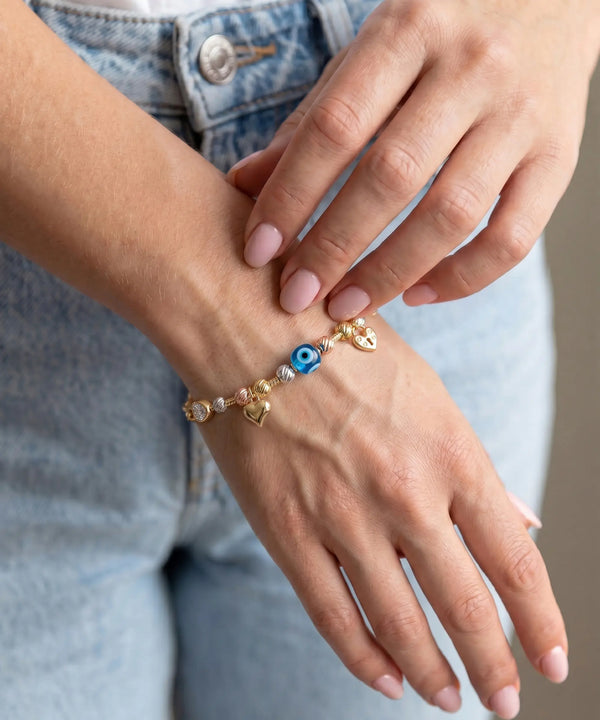 Oroventi CZ Evil Eye Bracelet with Heart Charms