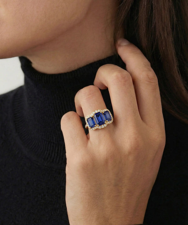 Aanika V. Sapphire & Diamond Halo Ring - 3.75 Ct. T.W.