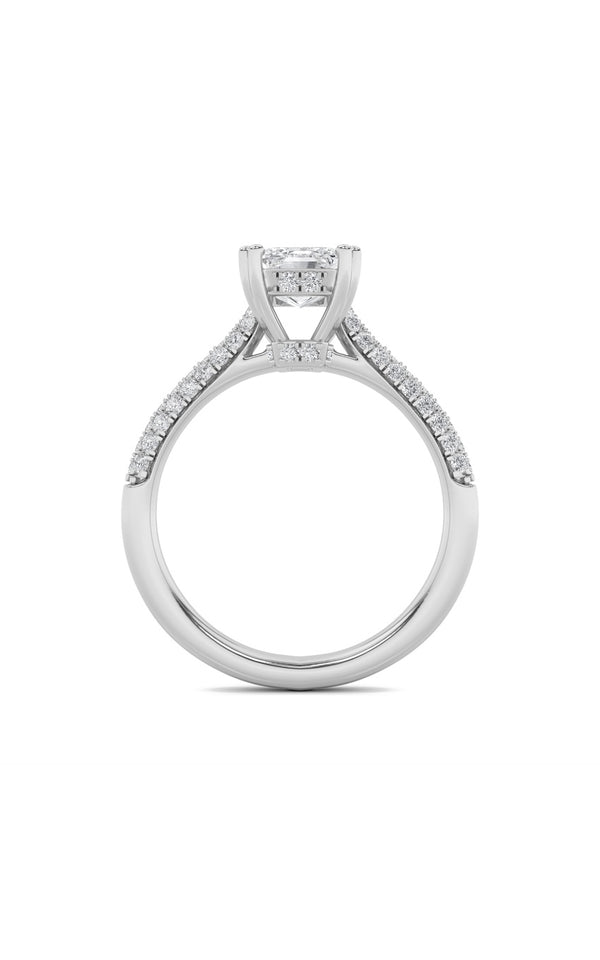 3Cttw Emerald Shaped Lab Grown Diamond (F/VS) Triple Row Accented Engagement Ring in 14K Gold
