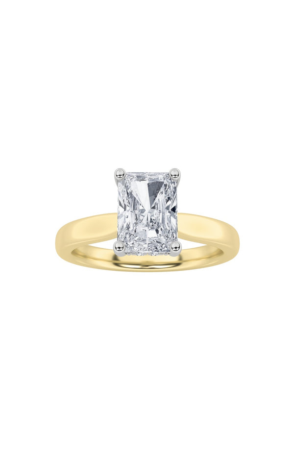 1.5Cttw Radiant Shaped Lab Grown Diamond (F/VVS) Hidden Halo Cathedral Shank Engagement Ring in 14K Gold