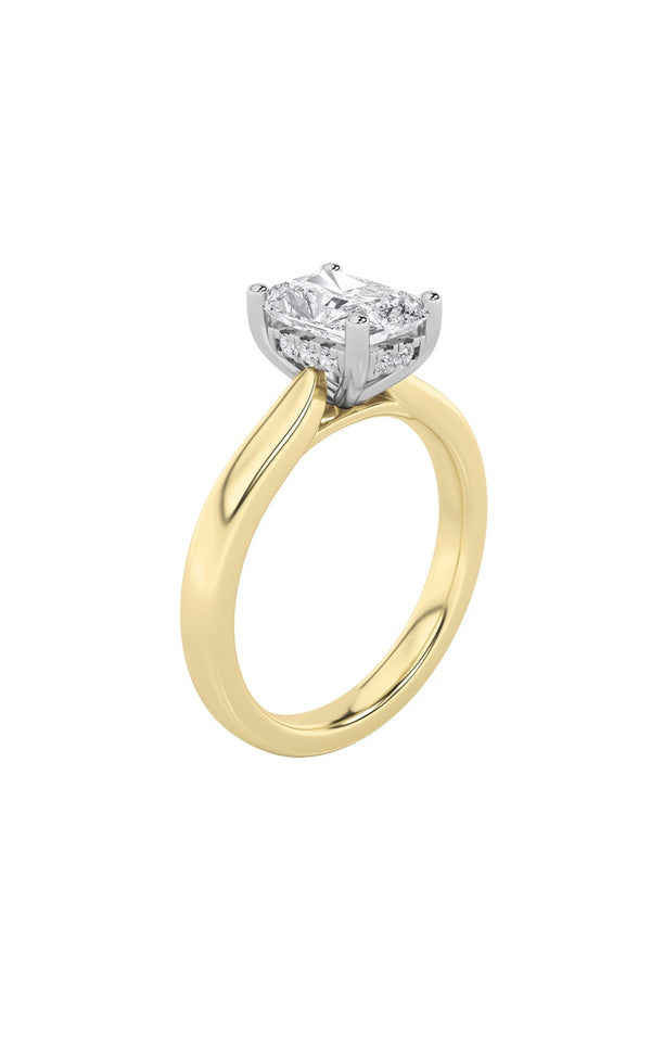 1.5Cttw Radiant Shaped Lab Grown Diamond (F/VVS) Hidden Halo Cathedral Shank Engagement Ring in 14K Gold