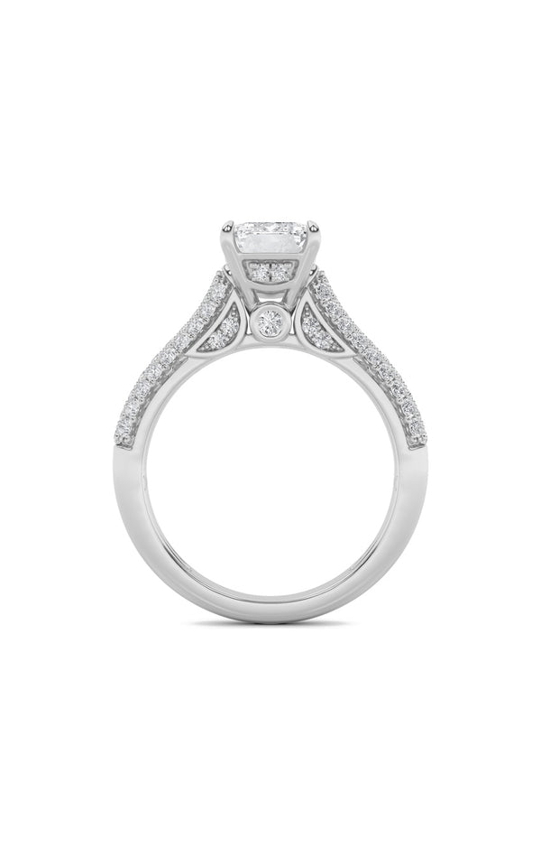 2.5Cttw Emerald Shaped Lab Grown Diamond (F/VS) Hidden Halo Accented Engagement Ring in 14K Gold