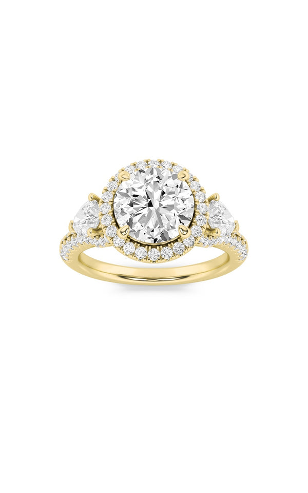 3Cttw Round Shaped Lab Grown Diamond (F/VS) ThreeStone Bold Accented Engagement Ring in 14K Gold