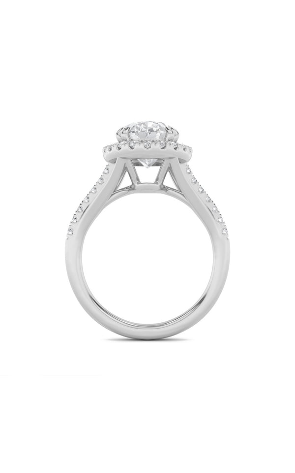3Cttw Oval Shaped Lab Grown Diamond (F/VS) Halo Accented Engagement Ring in 14K Gold