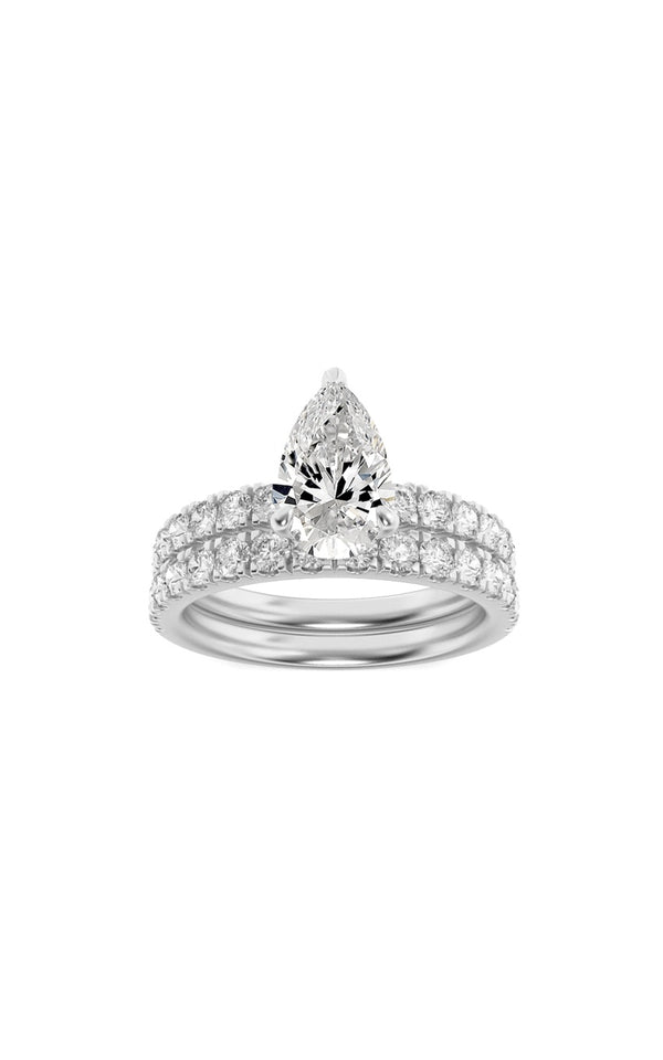 2Cttw Pear Shaped Lab Grown Diamond (F/VS) ClassicAccented Set With Band and Engagement Ring in 14K Gold