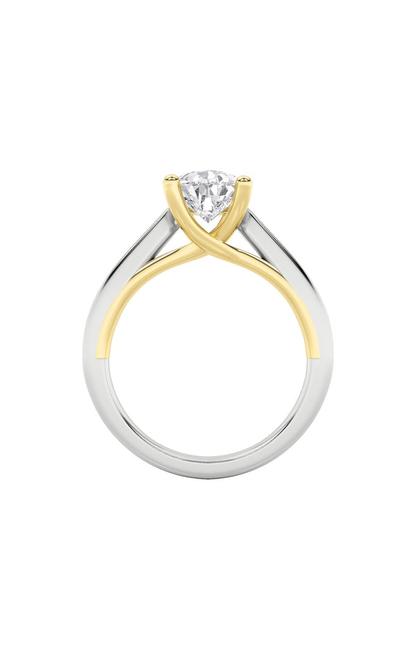 2Cttw Pear Shaped Lab Grown Diamond (F/VS) Two Tone Cathedral Shank Engagement Ring in 14K Gold