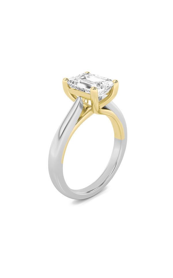 3Cttw Radiant Shaped Lab Grown Diamond (F/VS) TwoTone Cathedral Shank Engagement Ring in 14K Gold