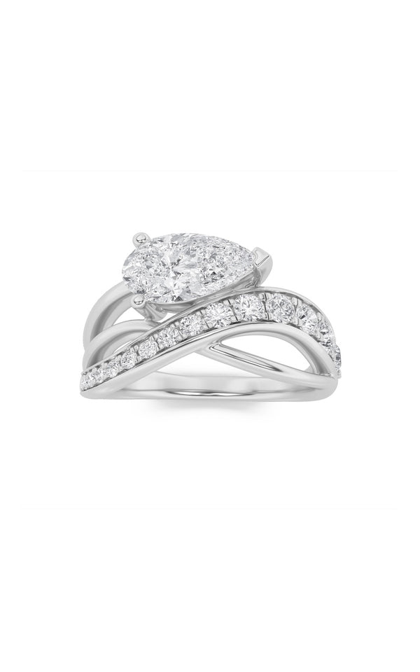 2Cttw Pear Shaped Lab Grown Diamond (F/VS) Fashion AccentedEngagement Ring in 14K Gold