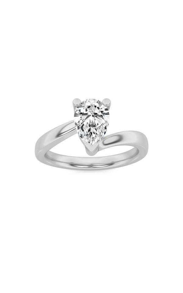 1Cttw Pear Shaped Lab Grown Diamond (F/VS) BypassShank Engagement Ring in 14K Gold