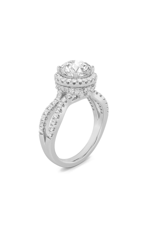 2Cttw Round Shaped Lab Grown Diamond (F/VS) Split Shank Halo Accented Engagement Ring in 14K Gold