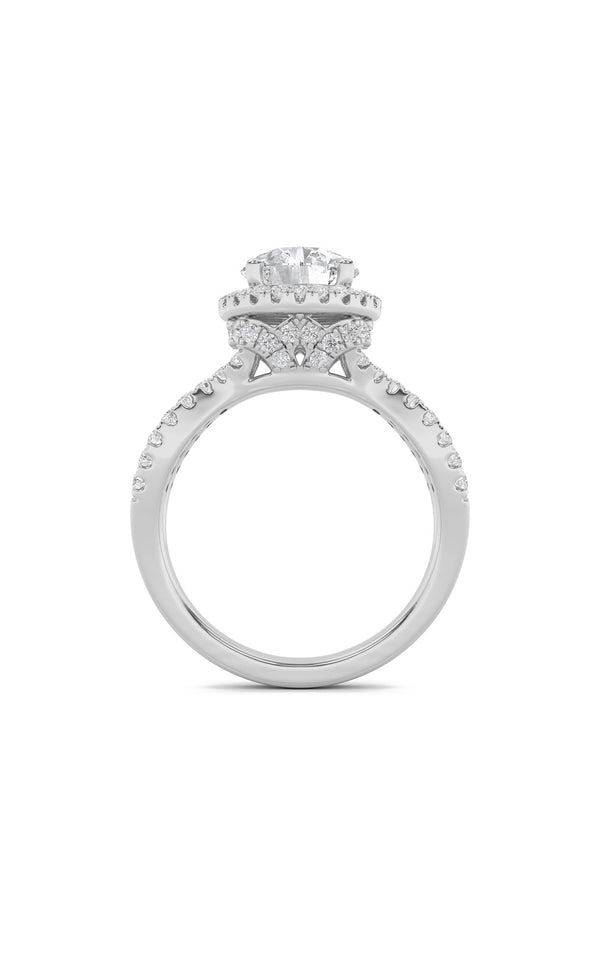 2Cttw Round Shaped Lab Grown Diamond (F/VS) Split Shank Halo Accented Engagement Ring in 14K Gold