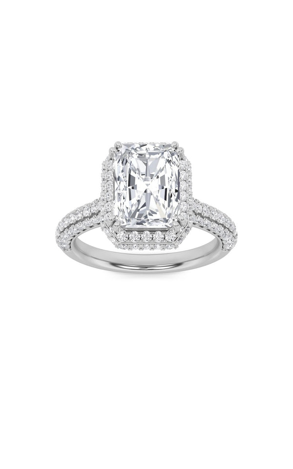 3Cttw Radiant Shaped Lab Grown Diamond (F/VS) Halo Accented Engagement Ring in 14K Gold