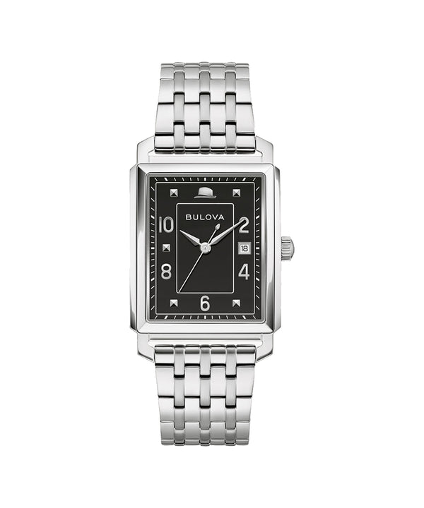 Bulova watch with silver metal bracelet on a white background