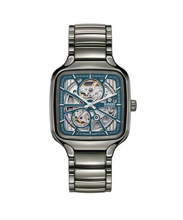 Silver watch with a blue face on a white background