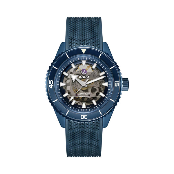 Blue watch with visible brand logo on a white background