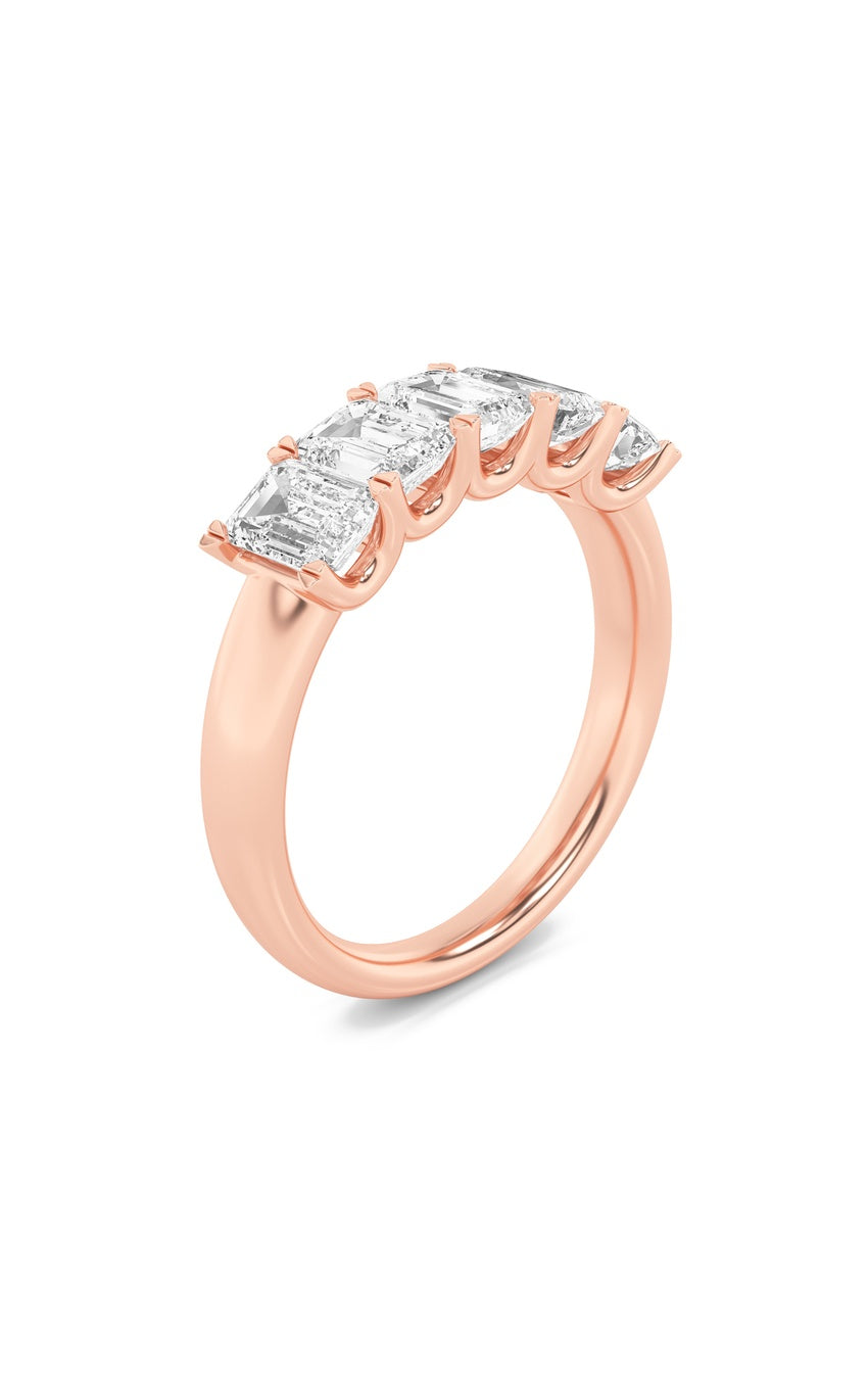 2Cttw Emerald Shaped Lab Grown Diamond (F/VS) FiveStone Band Ring in 14K Gold
