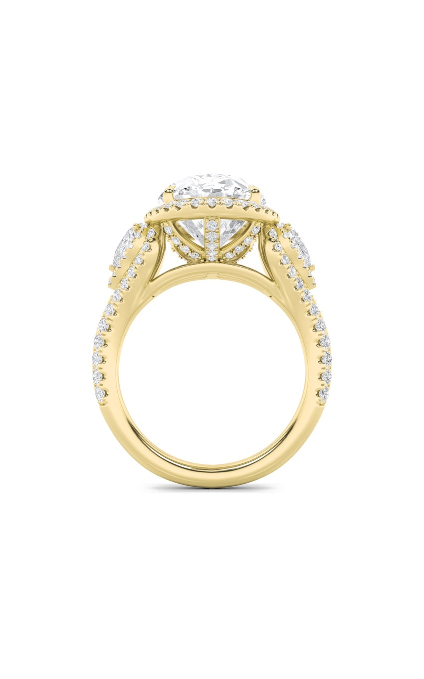7.25Cttw Oval Shaped Lab Grown Diamond (F/VS) Bold Accented Engagement Ring in 14K Gold