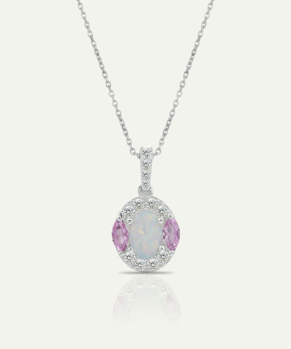 Love Spell® Lab-grown Diamond and Opal Halo Pendant - 0.20 Ct. T.W.
