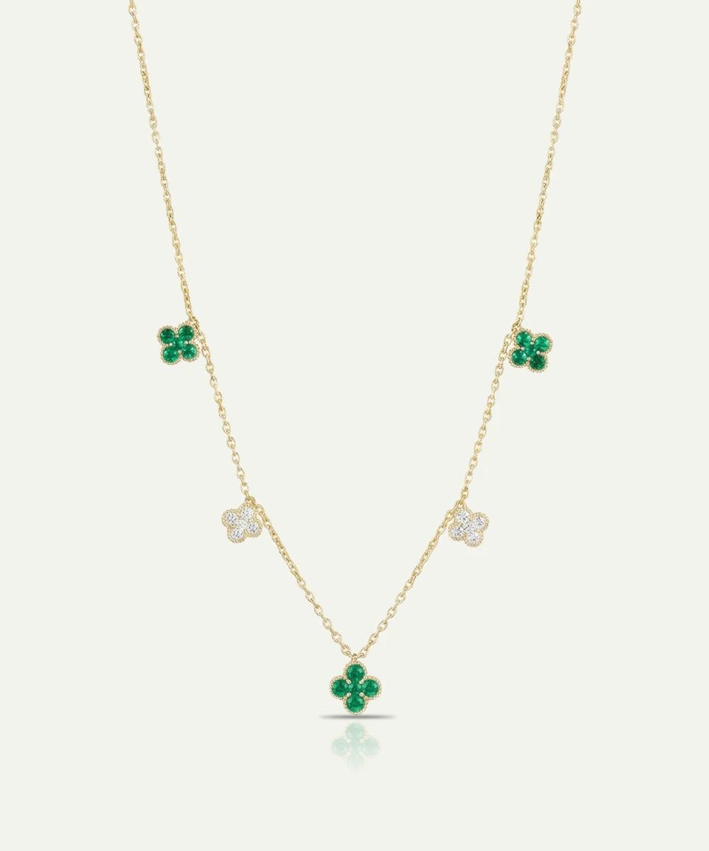 Aanika V. Emerald & Diamond Floral Station Necklace - 1.04 Ct. T.W.