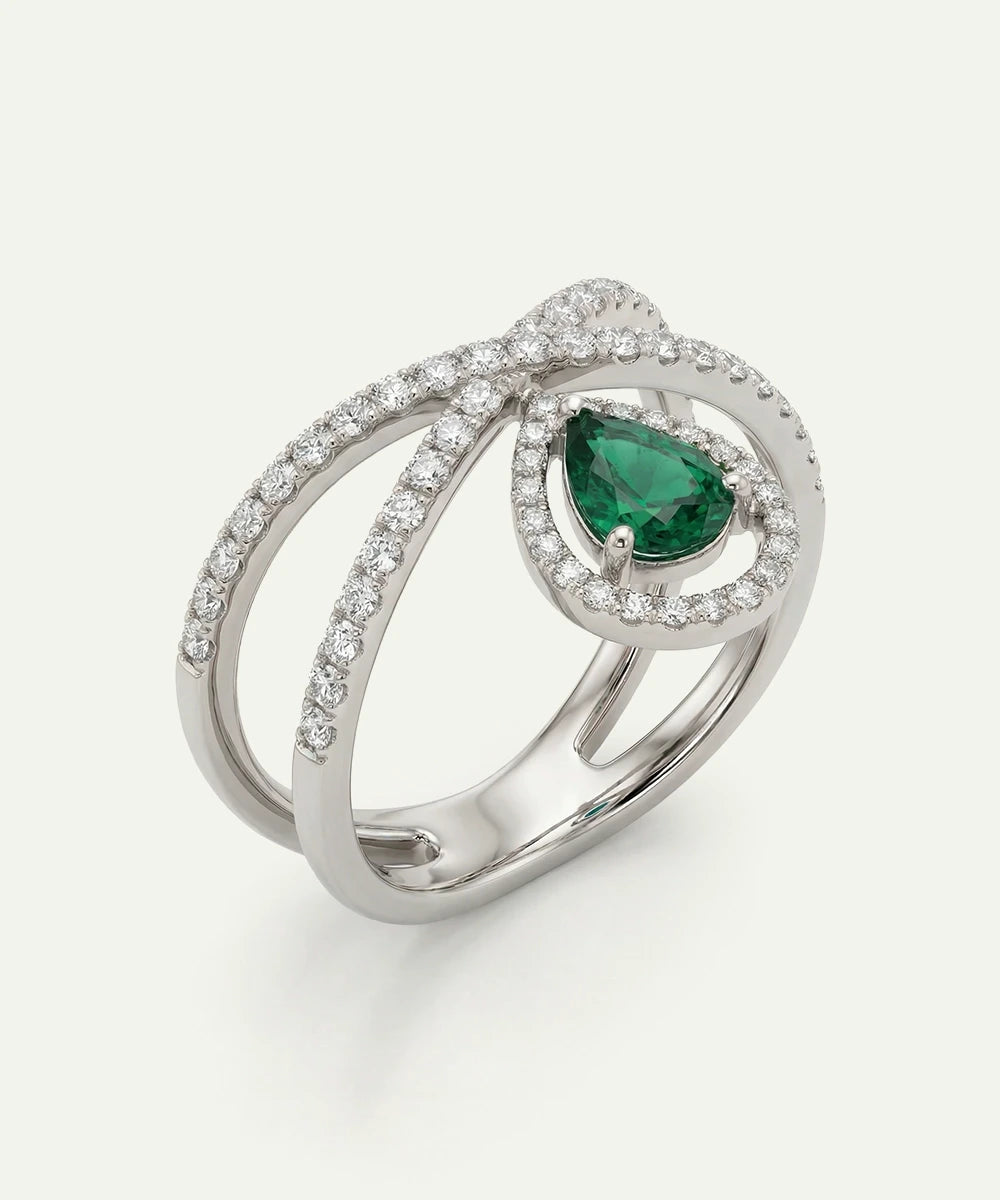 Aanika V. Emerald & Diamond Crossover Drop Ring - 1 Ct. T.W.
