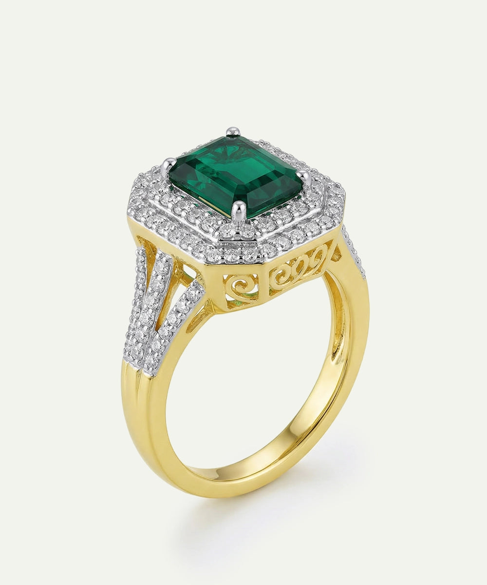 Aanika V.Emerald & Diamond Emerald-Cut Halo Split Shank Ring - 0.75 Ct. T.W.
