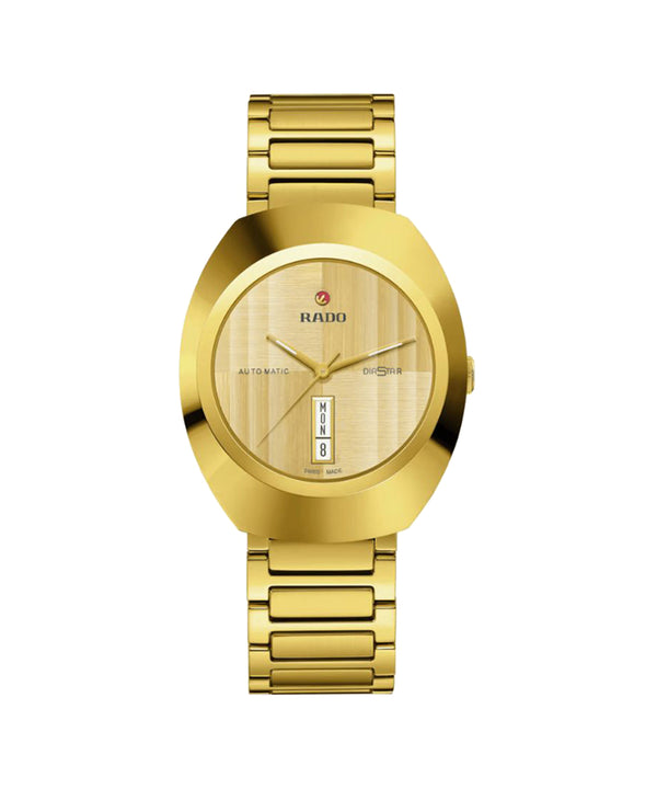 Gold Rado watch on a white background