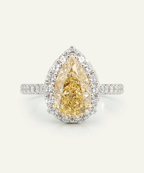 Ovani® Lab-grown Yellow Diamond Pear Halo Bridal Ring -  3.36 Ct. T.W.