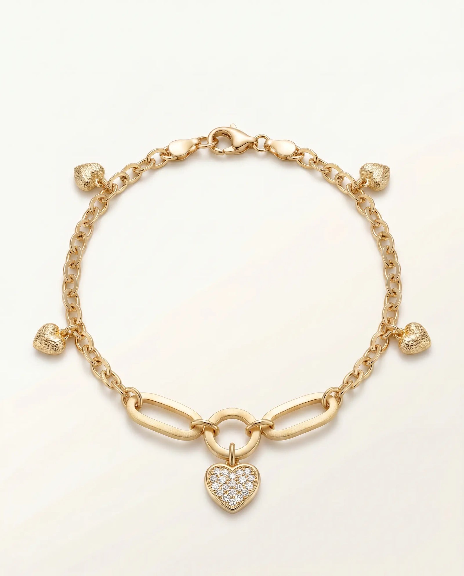 Oroventi Pave CZ Heart Charm Bracelet