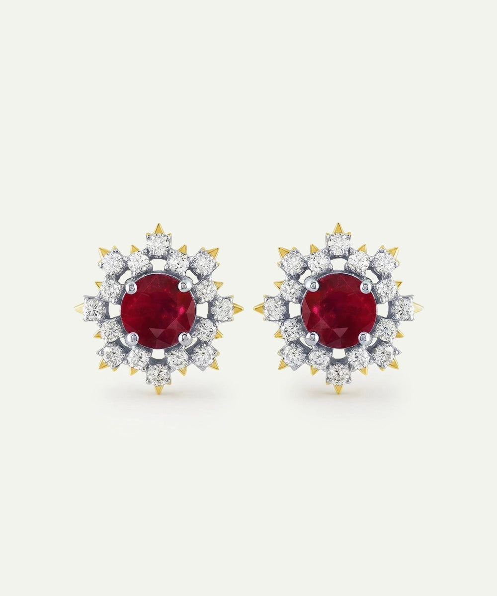 Aanika V. Ruby & Diamond Floral Cluster Studs - 2.50 Ct. T.W.