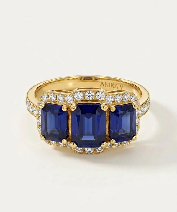 Aanika V. Sapphire & Diamond Halo Ring - 3.75 Ct. T.W.
