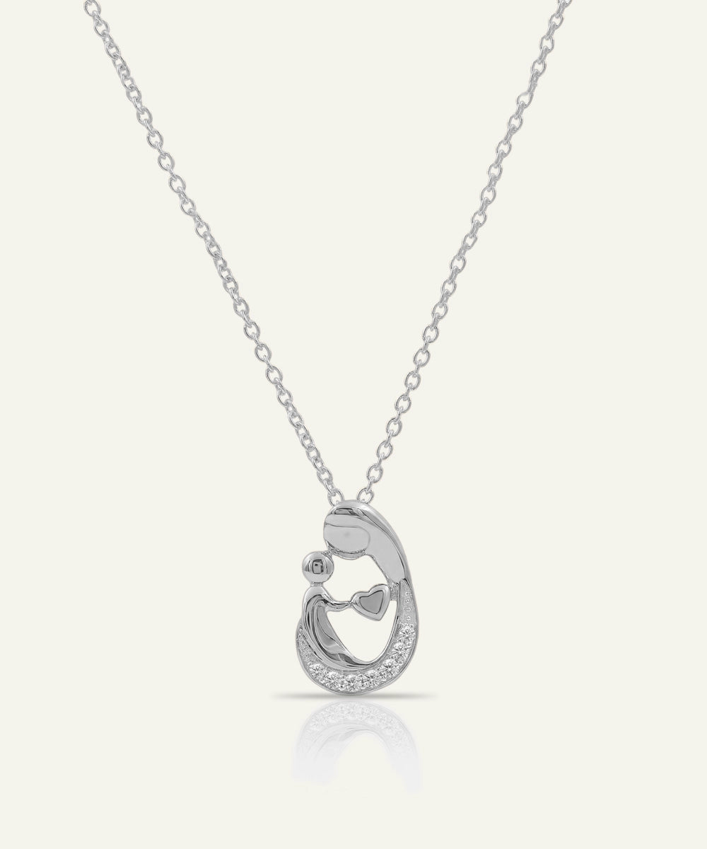 Silver necklace with a unique pendant on a white background