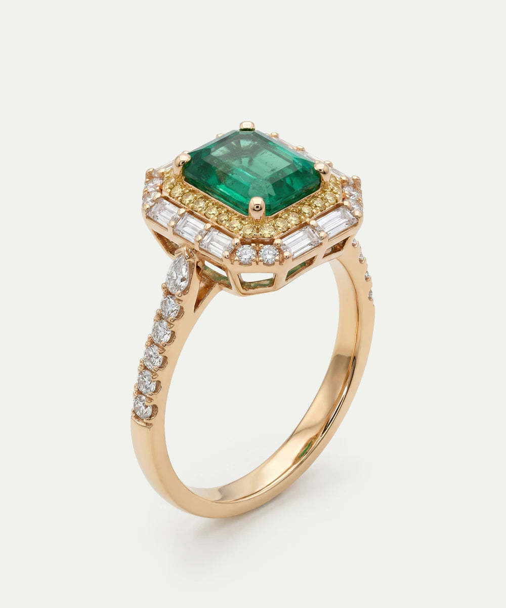 Aanika V. Emerald & Diamond Double Halo Ring - 1.85 Ct. T.W.