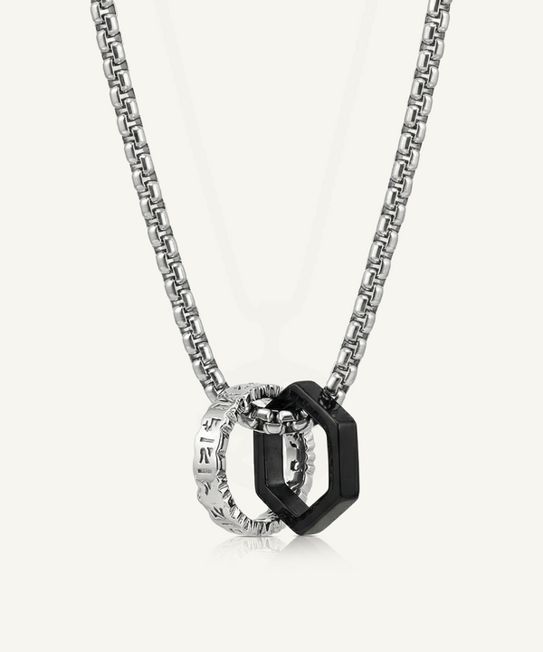 Link N Lock® Octagon And Textured Rings Pendant with 22.6 inch Round Box Chain