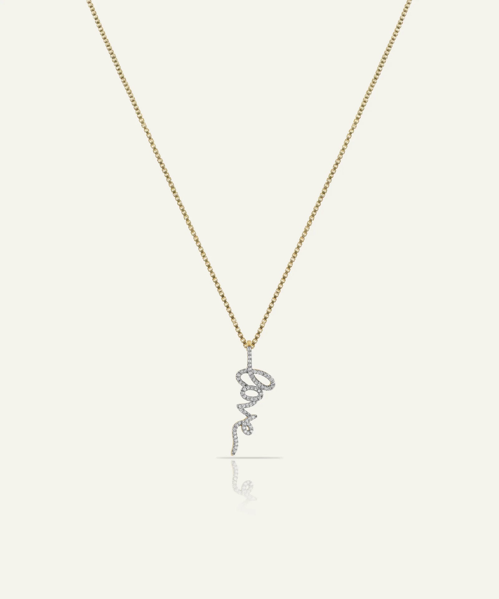 Necklace with 'love' pendant on a white background
