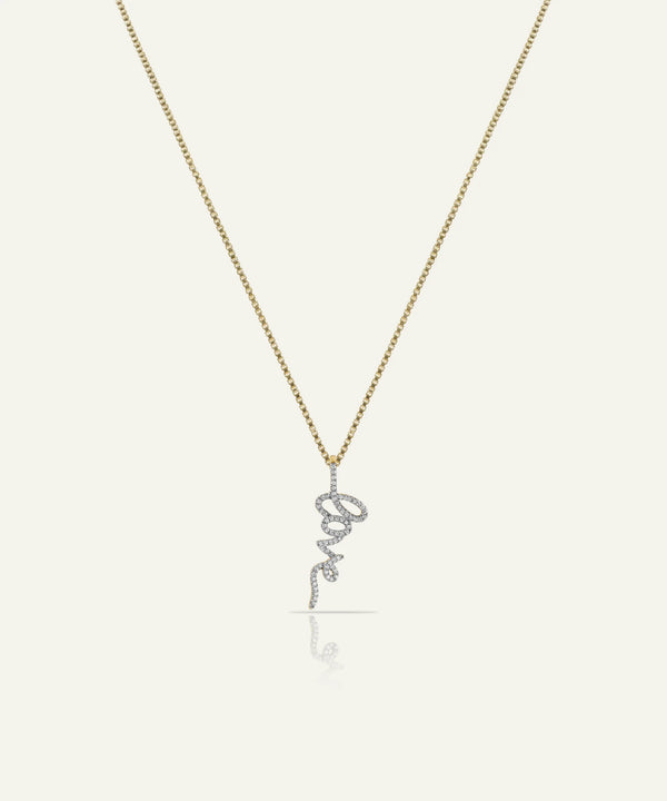 Necklace with 'love' pendant on a white background
