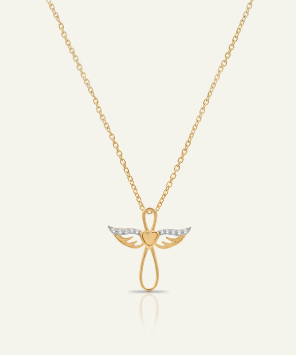 Love Spell® Lab-grown Diamond Angel Wing with Heart Cross Pendant - 0.10 Ct. T.W.