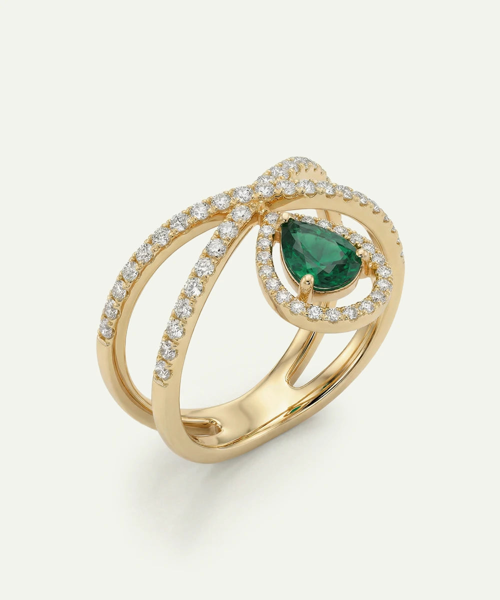 Aanika V. Emerald & Diamond Crossover Drop Ring - 1 Ct. T.W.