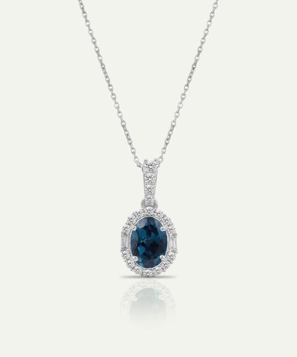 Love Spell® Lab-grown Diamond and Blue Topaz Halo Pendant - 0.15 Ct. T.W.