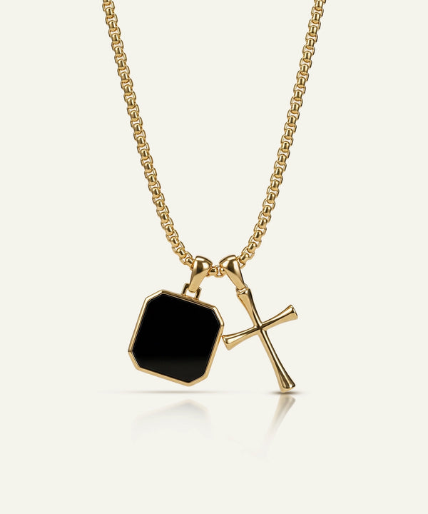 Link N Lock® Black Acrylic Octagon and Cross Pendant with 24 inch Round Box Chain