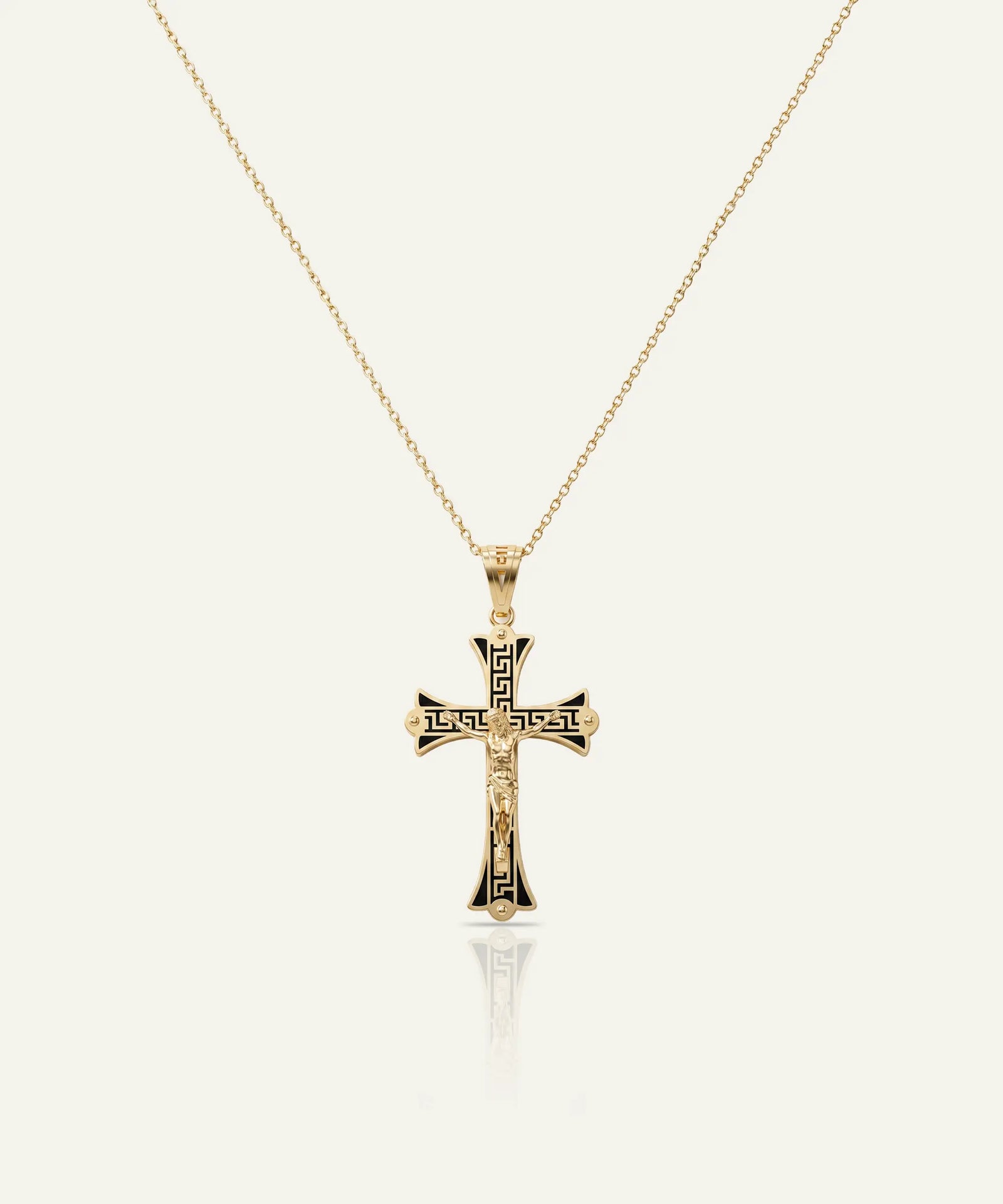 Oroventi Black Enamel Crucifix Cross Pendant