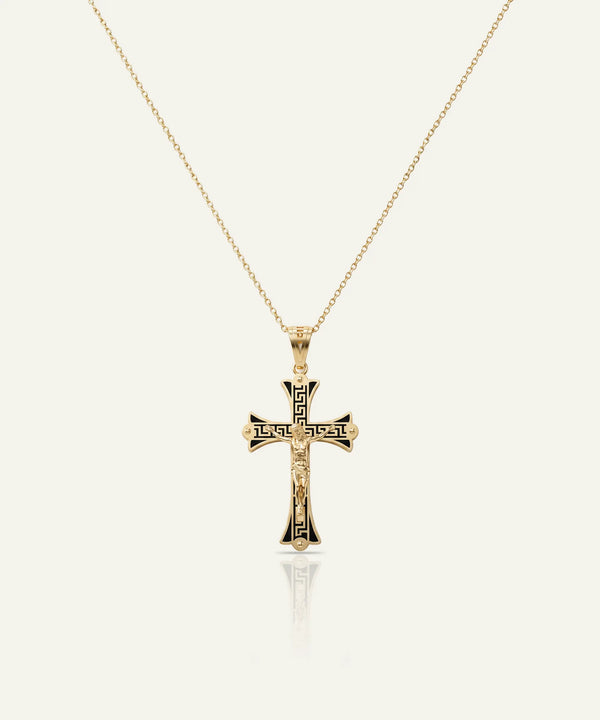 Oroventi Black Enamel Crucifix Cross Pendant