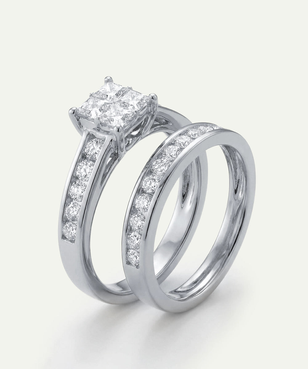 Pair of diamond rings on a white background
