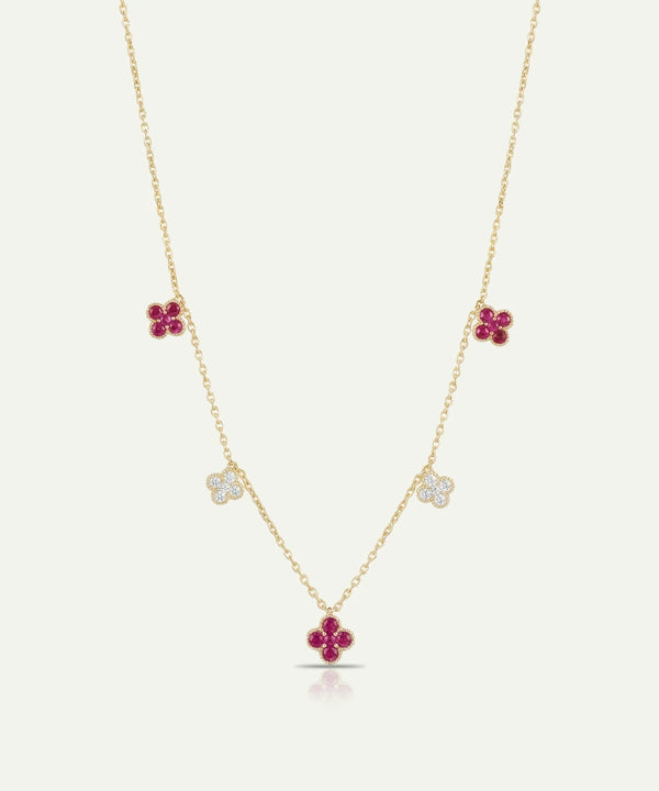 Aanika V. Ruby & Diamond Floral Station Necklace - 1.15 Ct. T.W.